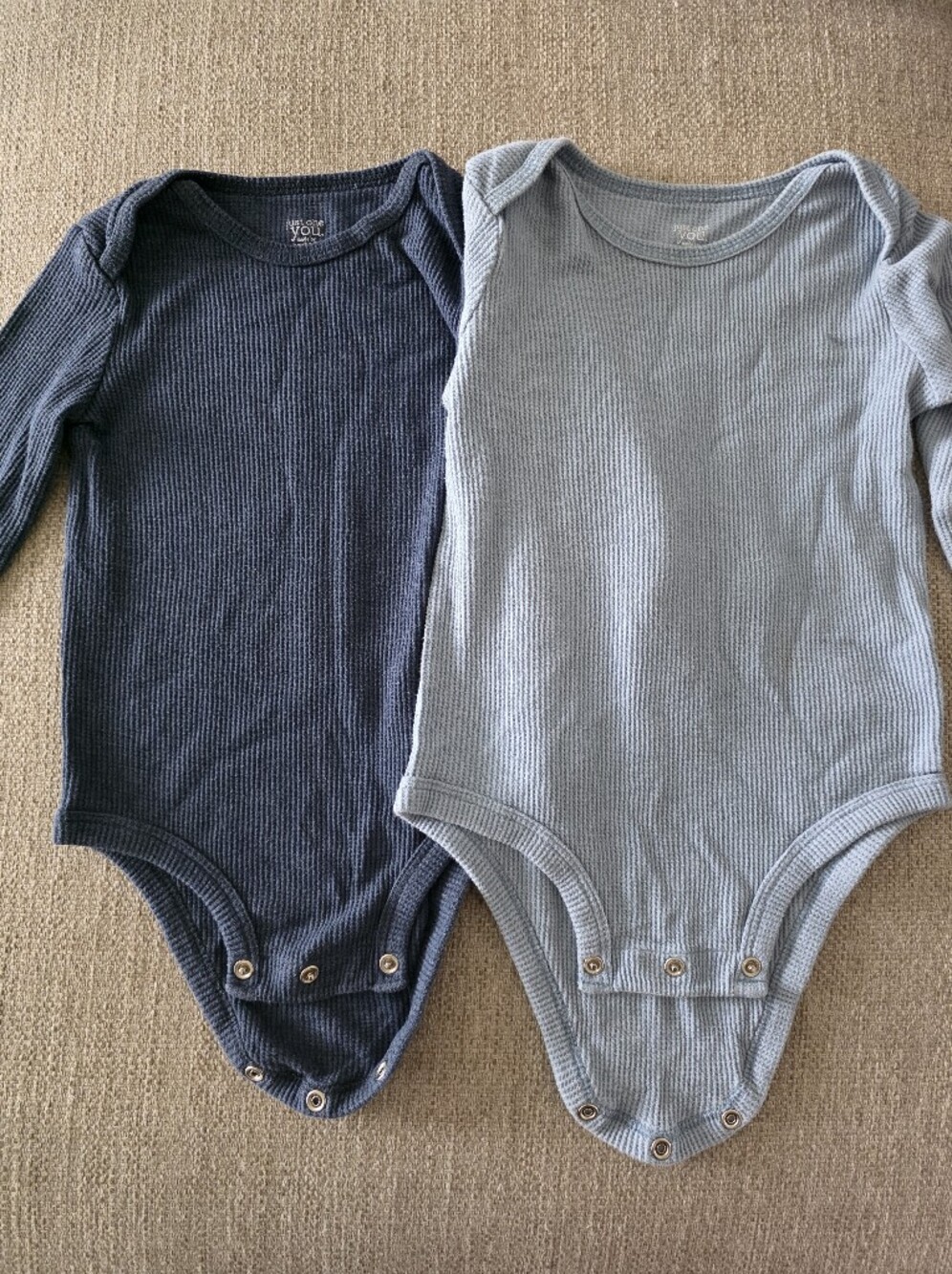 Long-Sleeve Ribbed Baby Bodysuit Set - Blue & Light Blue
